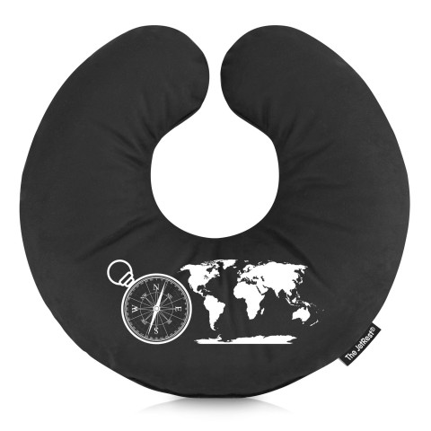 (30cm) (Globe and Compass Icon) Black Soft Velvet Polyester Fabric (Optional Personalised Gift Text)