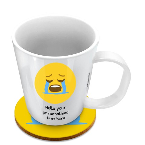 (11oz White) - Crying (Optional Personalised Gift Text) with 1 matching Circular Coaster