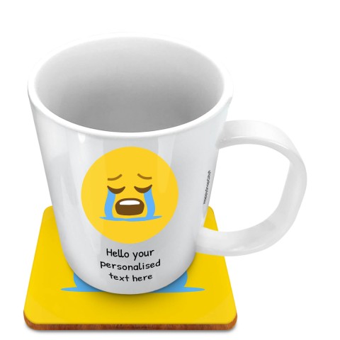 (11oz White) - Crying (Optional Personalised Gift Text) with 1 matching Square Coaster