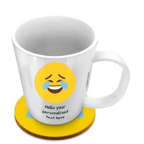 (11oz White) - Crying with Laughter (Optional Personalised Gift Text) with 1 matching Circular Coaster