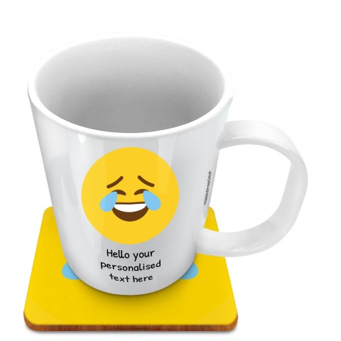 (11oz White) - Crying with Laughter (Optional Personalised Gift Text) with 1 matching Square Coaster