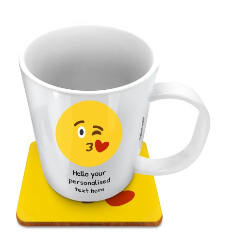 (11oz White) - Kiss with a Wink (Optional Personalised Gift Text) with 1 matching Square Coaster