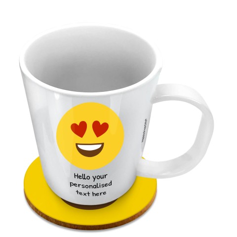 (11oz White) - Love Heart Eyes (Optional Personalised Gift Text) with 1 matching Circular Coaster