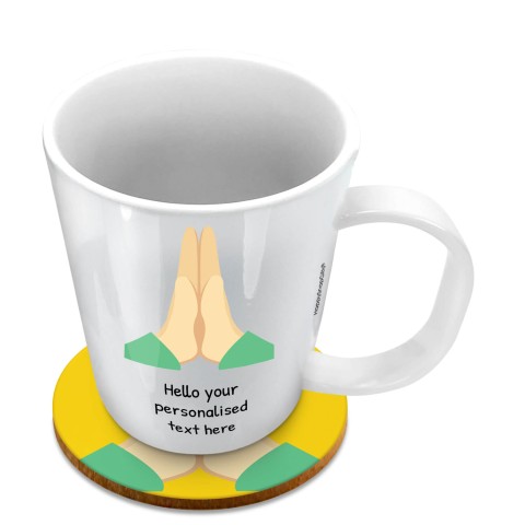(11oz White) - Praying Hands (Optional Personalised Gift Text) with 1 matching Circular Coaster