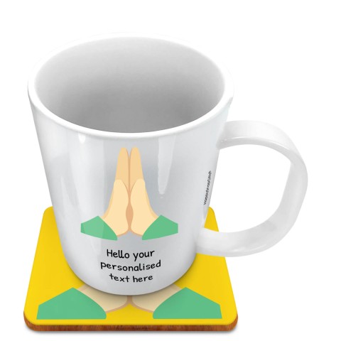 (11oz White) - Praying Hands (Optional Personalised Gift Text) with 1 matching Square Coaster