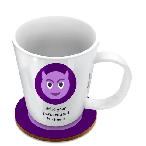 (11oz White) - Purple Devil (Optional Personalised Gift Text) with 1 matching Circular Coaster