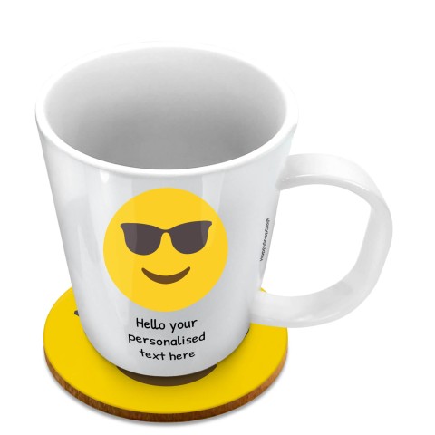 (11oz White) - Sunglasses (Optional Personalised Gift Text) with 1 matching Circular Coaster