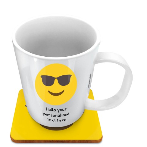 (11oz White) - Sunglasses (Optional Personalised Gift Text) with 1 matching Square Coaster