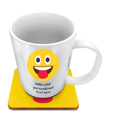 (11oz White) - Tongue Out (Optional Personalised Gift Text) with 1 matching Square Coaster