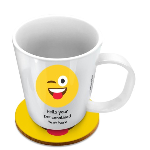 (11oz White) - Tongue Out (Optional Personalised Gift Text) with 1 matching Circular Coaster