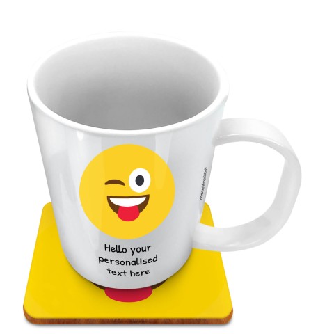 (11oz White) - Tongue with a Wink (Optional Personalised Gift Text) with 1 matching Square Coaster