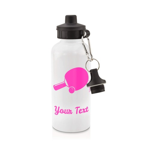 in White (600ml) with Screw Cap (Table Tennis Icon) - Fuchsia Pink (Personalised with Text)
