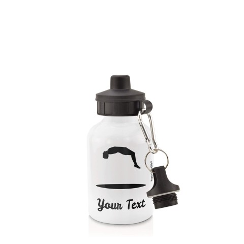 in White (400ml) with Screw Cap (Trampolining Icon) - Black (Personalised with Text)