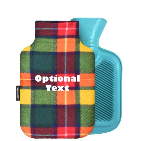 - 750ml Highlight (Stock Available Colour) - Tartan Check Fleece Fabric and Removable Cover (Personalised with Text)