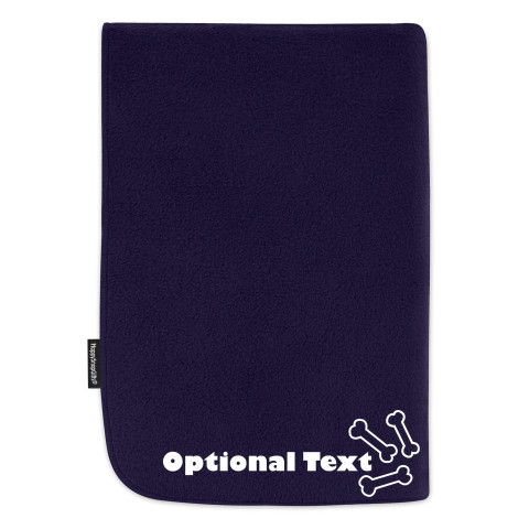 (100cm x 140cm Double Thickness) with Dog Paws Icon - Navy Blue Fleece Fabric (Personalised with Text)