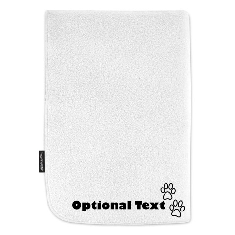 (140cm x 140cm) with Dog Paws Icon - White Fleece Fabric (Personalised with Text)