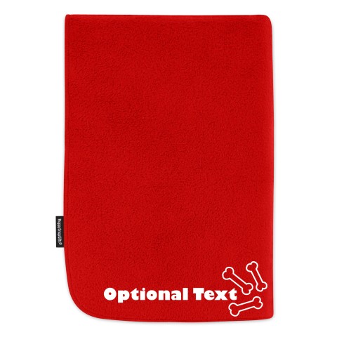 (100cm x 70cm) with Dog Bone Icon - Red Fleece Fabric (Personalised with Text)