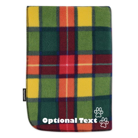 (100cm x 70cm) with Dog Bone Icon - Tartan Check Fleece Fabric (Personalised with Text)