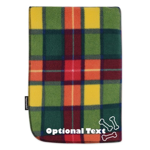 (100cm x 70cm) with Dog Bone Icon - Tartan Check Fleece Fabric (Personalised with Text)