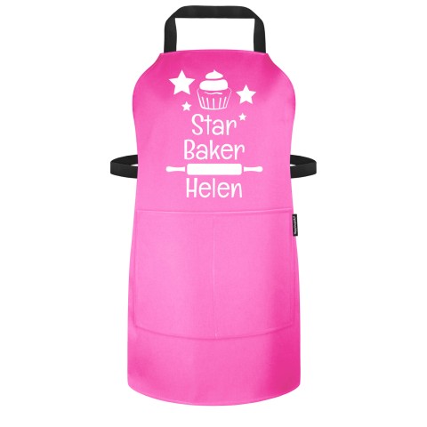 (70cm x 55cm) with Star Baker Icon - Bubblegum Pink Cotton Fabric (Personalised with Text) - Standard 25mm x 750mm with Matching Fabric Pocket