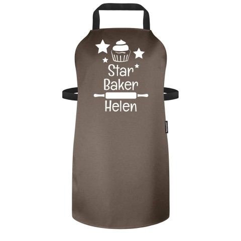 (70cm x 55cm) with Star Baker Icon - Chocolate Luxury Cotton Fabric Adjustable Neck Fastening (Personalised with Text) - Standard 25mm x 750mm