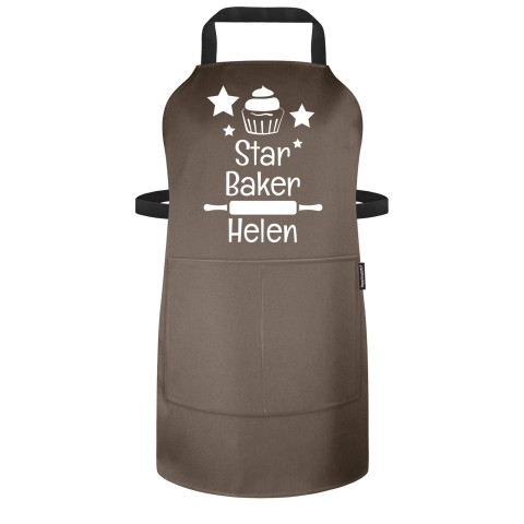 (70cm x 55cm) with Star Baker Icon - Chocolate Luxury Cotton Fabric (Personalised with Text) - Standard 25mm x 750mm with Matching Fabric Pocket