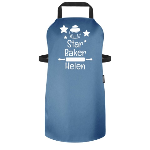 (70cm x 55cm) with Star Baker Icon - Gothic Blue Luxury Cotton Fabric Adjustable Neck Fastening (Personalised with Text) - Standard 25mm x 750mm