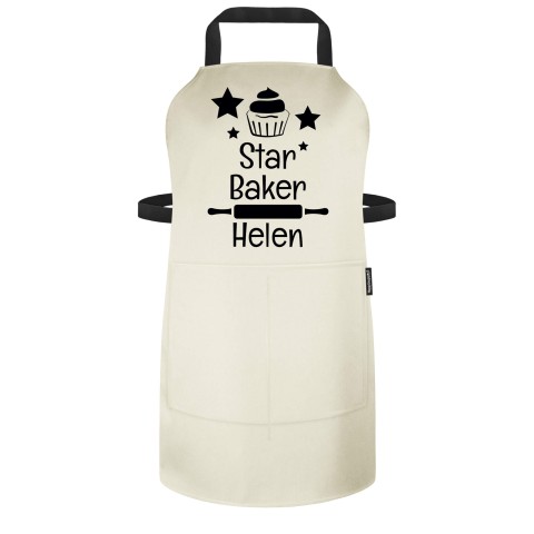 (70cm x 55cm) with Star Baker Icon - Natural Cotton Fabric (Personalised with Text) - Standard 25mm x 750mm with Matching Fabric Pocket