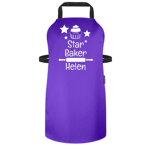 (70cm x 55cm) with Star Baker Icon - Purple Polycotton Fabric Adjustable Neck Fastening (Personalised with Text) - Standard 25mm x 750mm
