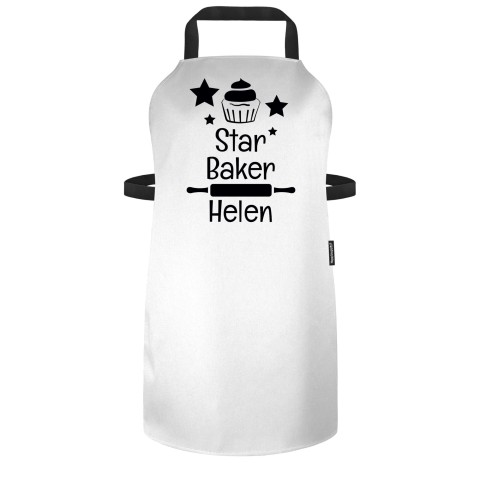 (70cm x 55cm) with Star Baker Icon - White Polycotton Fabric (Personalised with Text) - Standard 25mm x 750mm