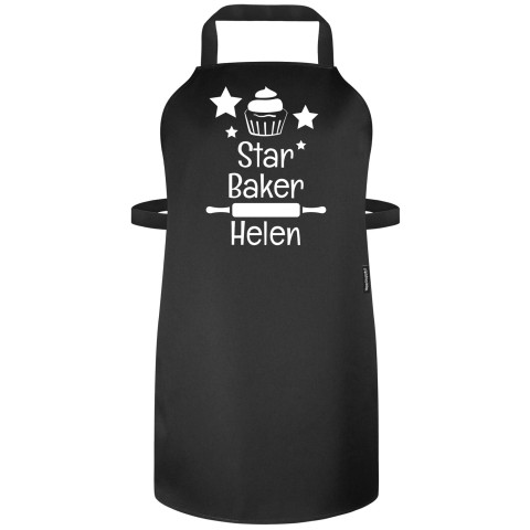 (90cm x 70cm) with Star Baker Icon - Black Polycotton Fabric (Personalised with Text) - Standard 25mm x 750mm
