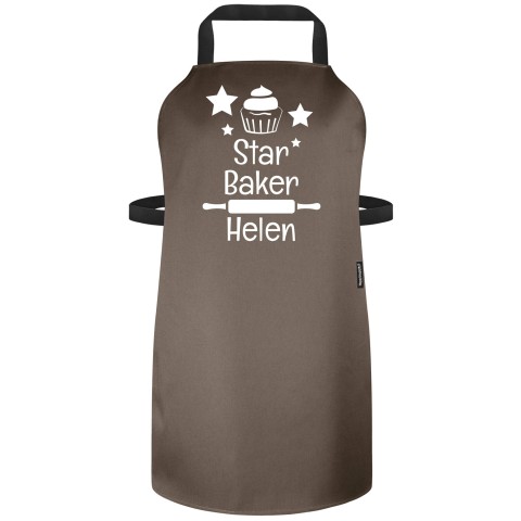 (90cm x 70cm) with Star Baker Icon - Chocolate Luxury Cotton Fabric Adjustable Neck Fastening (Personalised with Text) - Standard 25mm x 750mm