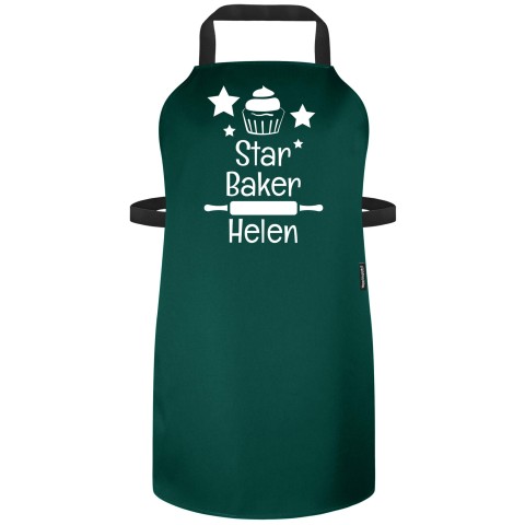 (90cm x 70cm) with Star Baker Icon - Dark Green Polycotton Fabric Adjustable Neck Fastening (Personalised with Text) - Standard 25mm x 750mm