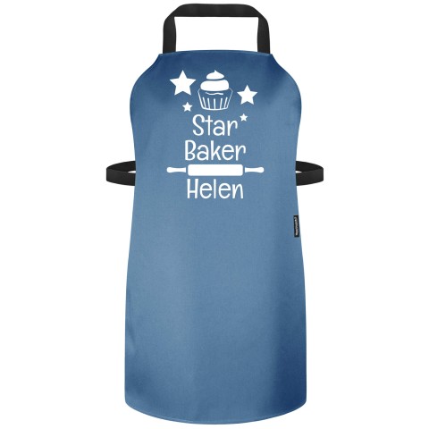 (90cm x 70cm) with Star Baker Icon - Gothic Blue Luxury Cotton Fabric Adjustable Neck Fastening (Personalised with Text) - Standard 25mm x 750mm