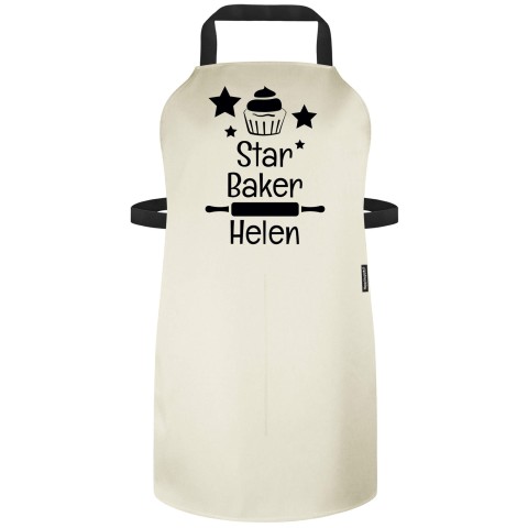 (90cm x 70cm) with Star Baker Icon - Natural Cotton Fabric Adjustable Neck Fastening (Personalised with Text) - Standard 25mm x 750mm