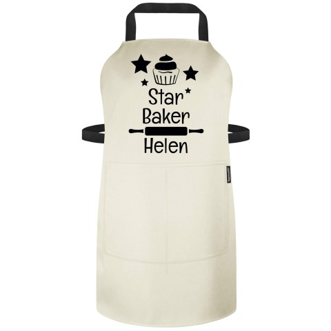 (90cm x 70cm) with Star Baker Icon - Natural Cotton Fabric (Personalised with Text) - Standard 25mm x 750mm with Matching Fabric Pocket