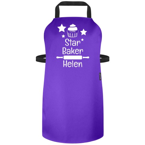 (90cm x 70cm) with Star Baker Icon - Purple Polycotton Fabric Adjustable Neck Fastening (Personalised with Text) - Standard 25mm x 750mm