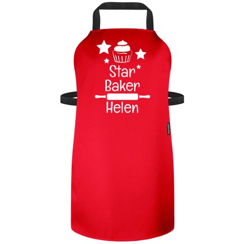 (90cm x 70cm) with Star Baker Icon - Red Polycotton Fabric Adjustable Neck Fastening (Personalised with Text) - Standard 25mm x 750mm