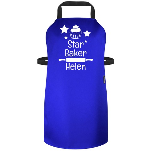 (90cm x 70cm) with Star Baker Icon - Royal Blue Polycotton Fabric Adjustable Neck Fastening (Personalised with Text) - Standard 25mm x 750mm