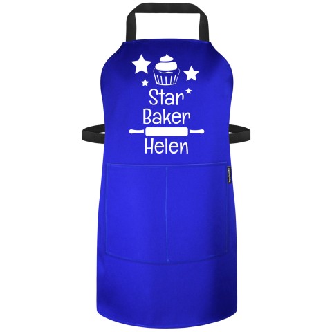 (90cm x 70cm) with Star Baker Icon - Royal Blue Polycotton Fabric (Personalised with Text) - Standard 25mm x 750mm with Matching Fabric Pocket