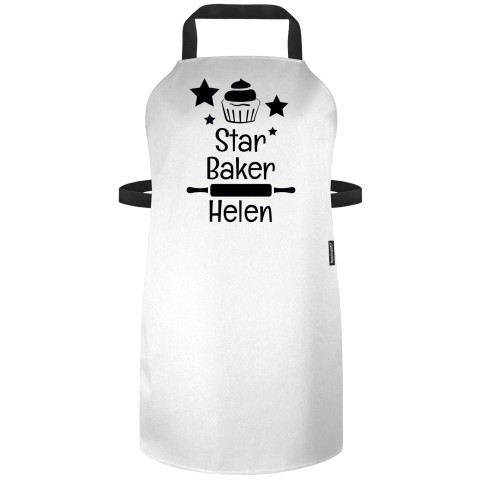(90cm x 70cm) with Star Baker Icon - White Polycotton Fabric Adjustable Neck Fastening (Personalised with Text) - Standard 25mm x 750mm