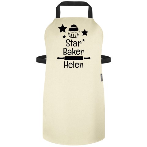 (90cm x 70cm) with Star Baker Icon - Natural Organic Cotton Adjustable Neck Fastening (Personalised with Text) - Standard 25mm x 750mm