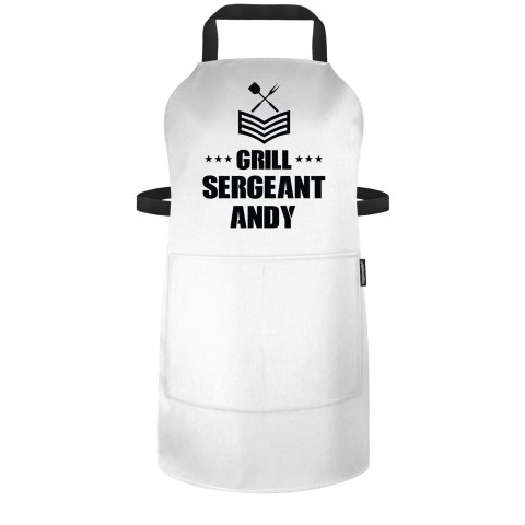 (70cm x 55cm) - White Polycotton Fabric Adjustable Neck Fastening (Personalised with Name) and Matching Fabric Pocket