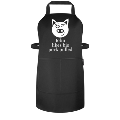 (70cm x 55cm) with Pulled Pork Icon - Black Polycotton Fabric (Personalised with Name) and Matching Fabric Pocket