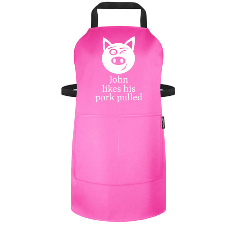 (70cm x 55cm) with Pulled Pork Icon - Bubblegum Pink Cotton Fabric Adjustable Neck Fastening (Personalised with Name) and Matching Fabric Pocket