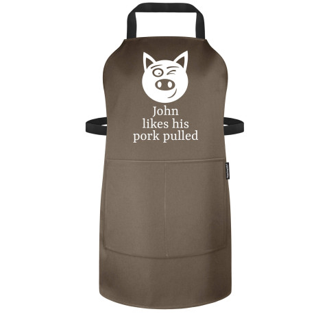 (70cm x 55cm) with Pulled Pork Icon - Chocolate Luxury Cotton Fabric (Personalised with Name) and Matching Fabric Pocket
