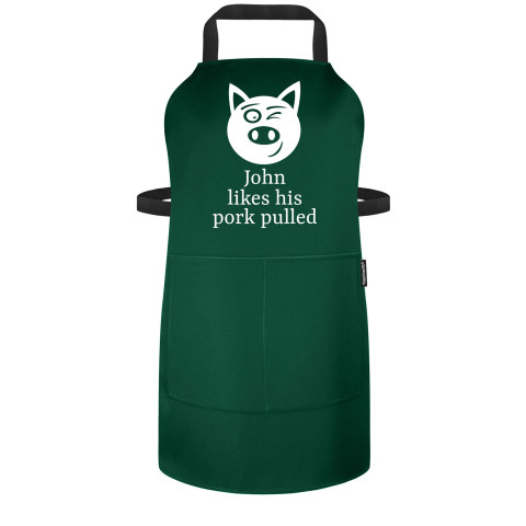 (70cm x 55cm) with Pulled Pork Icon - Dark Green Polycotton Fabric Adjustable Neck Fastening (Personalised with Name) and Matching Fabric Pocket
