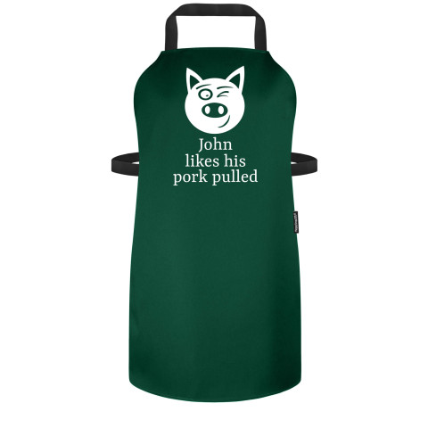 (70cm x 55cm) with Pulled Pork Icon - Dark Green Polycotton Fabric Adjustable Neck Fastening (Personalised with Name)