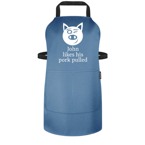 (70cm x 55cm) with Pulled Pork Icon - Gothic Blue Luxury Cotton Fabric (Personalised with Name) and Matching Fabric Pocket
