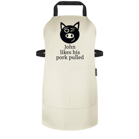 (70cm x 55cm) with Pulled Pork Icon - Natural Cotton Fabric (Personalised with Name) and Matching Fabric Pocket